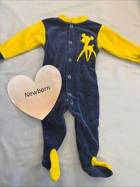 Baby’s Own Vintage Navy & Yellow Plush/Velour Baby Footed One-Piece